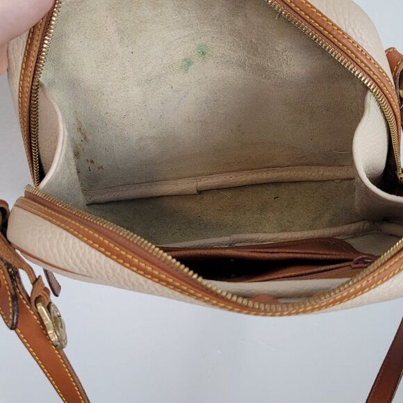 Dooney & Bourke Camera Zip Top Crossbody Bag Leather Cream Beige Brown - Picture 13 of 15